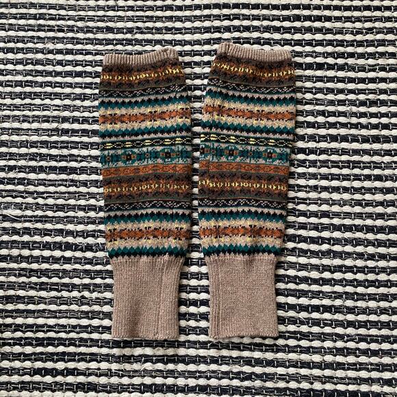 🌿Wool Handmade  Fair Isles Brown Green Leg Arm Sleeve Warners OS - Picture 3 of 6